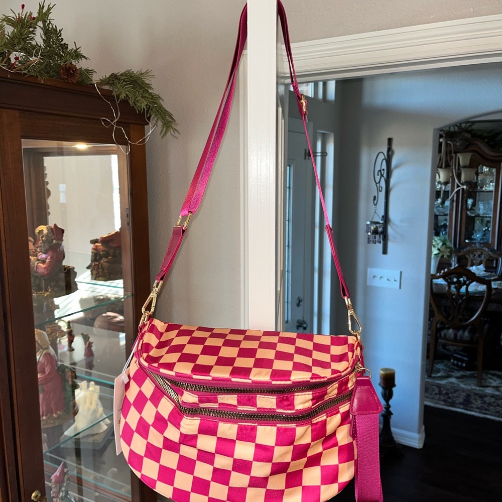 Pink Checkered Crossbody Bag
